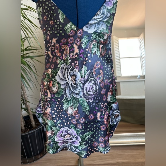 Vintage 90s Victoria's Secret Gold Label Satin Floral Slip Chemise Navy Lace - Picture 7 of 8